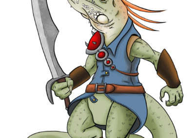 Angry lizard man with a sword